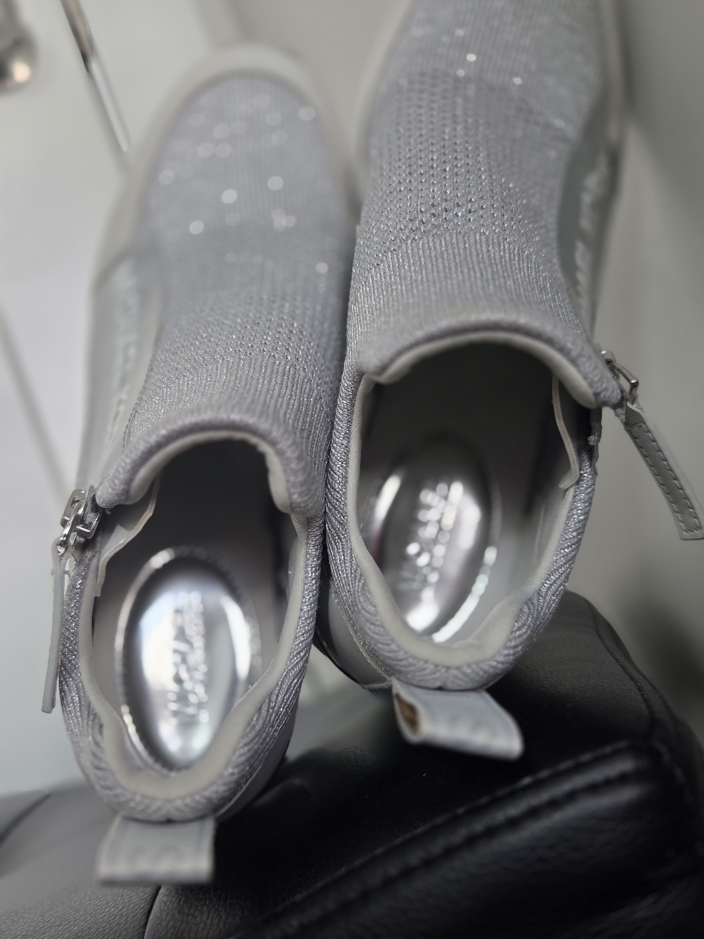 Micharl Kors Slip-On Knit Platform Sneakers in Silver - Picture 3 of 4